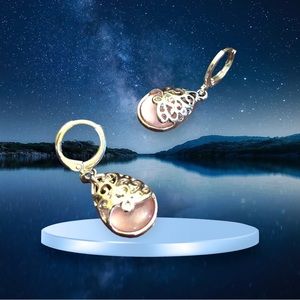 Crystal Dangle Cubic Zirconia Water Drop Pink/Silver Women's Earrings